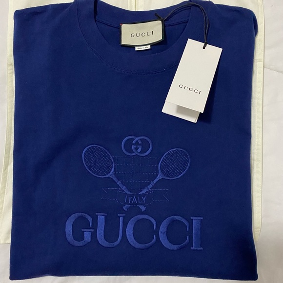 Gucci Blue Tennis GG Logo Long Sleeves Shirt Size Large - Picture 2 of 10